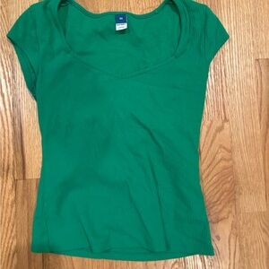 Old Navy Vibrant Green V-Neck Tee